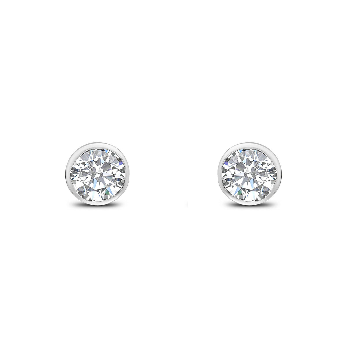 9ct White Gold Round Cubic Zirconia CZ Rubover Stud Earrings — 5mm