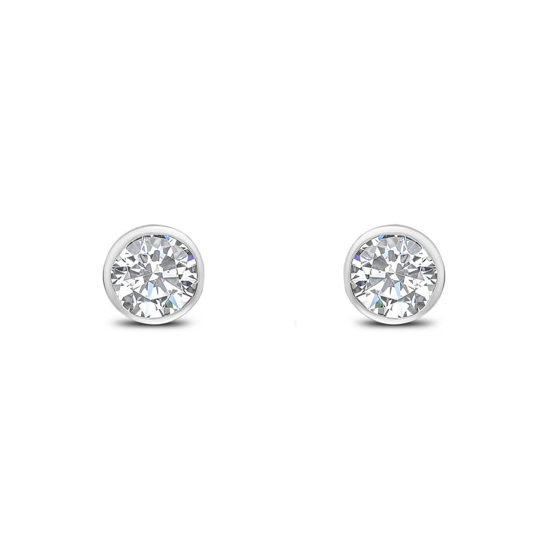 9ct White Gold Round Cubic Zirconia CZ Rubover Stud Earrings — 5mm