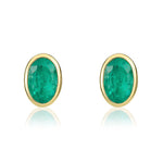 9ct Yellow Gold Oval Natural Emerald Rubover Stud Earrings — 6x4mm