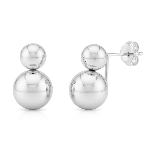 9ct White Gold Double Ball Stud Earrings — 8mm / 6mm