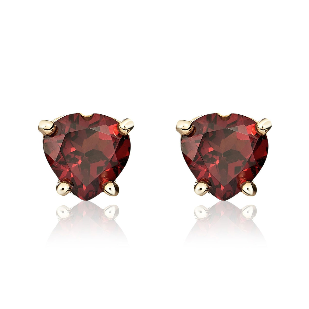 9ct Yellow Gold Heart Natural Garnet Claw Stud Earrings
