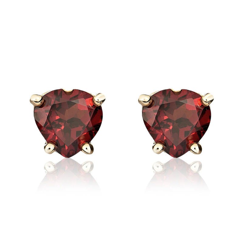 9ct Yellow Gold Heart Natural Garnet Claw Stud Earrings