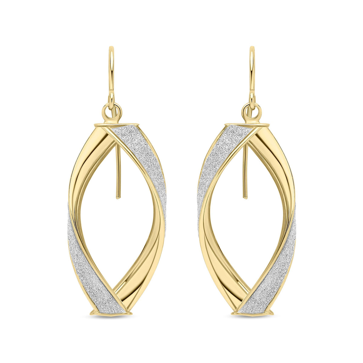 9ct Yellow & White Gold Two Tone Glitter Twist Drop Earrings