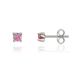9ct White Gold Round Natural Pink Sapphire Claw Stud Earrings — 3mm