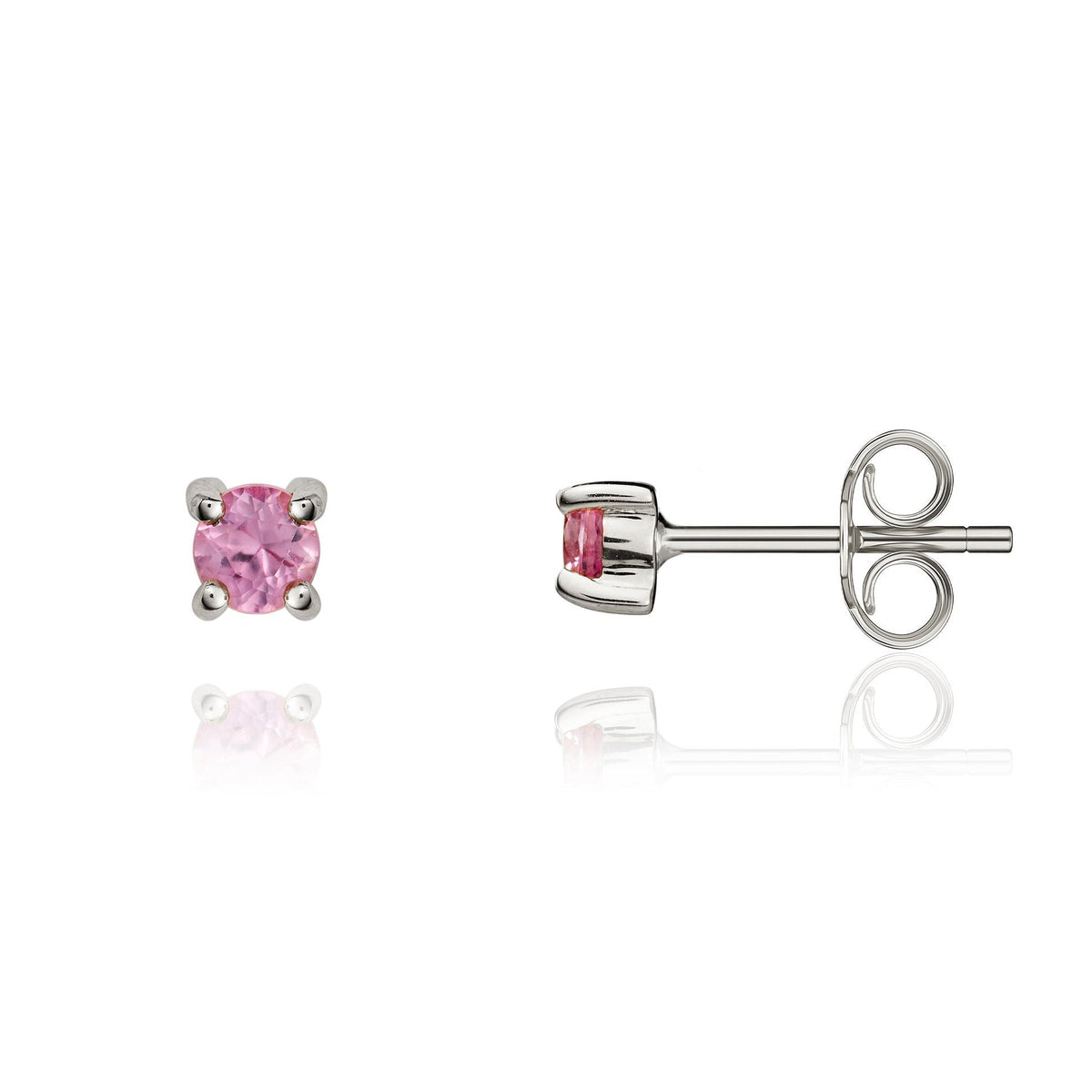 9ct White Gold Round Natural Pink Sapphire Claw Stud Earrings — 3mm