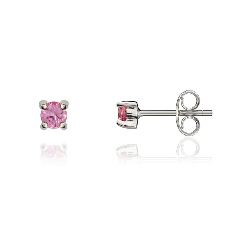 9ct White Gold Round Natural Pink Sapphire Claw Stud Earrings — 3mm