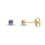 9ct Yellow Gold Round Natural Tanzanite Claw Stud Earrings — 3mm