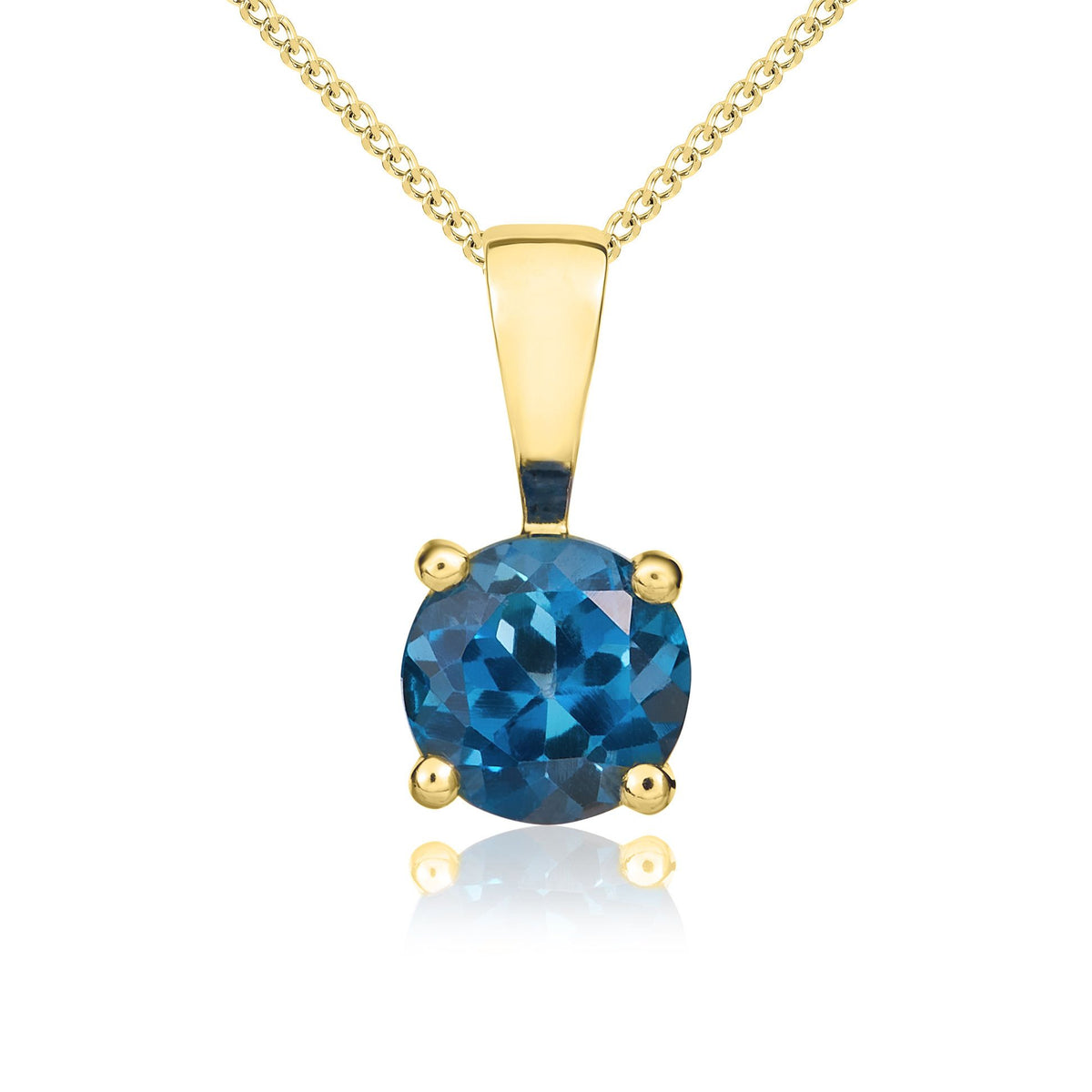 9ct Yellow Gold Round Natural London Blue Topaz Claw Pendant — 5mm