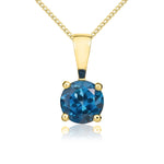 9ct Yellow Gold Round Natural London Blue Topaz Claw Pendant — 5mm