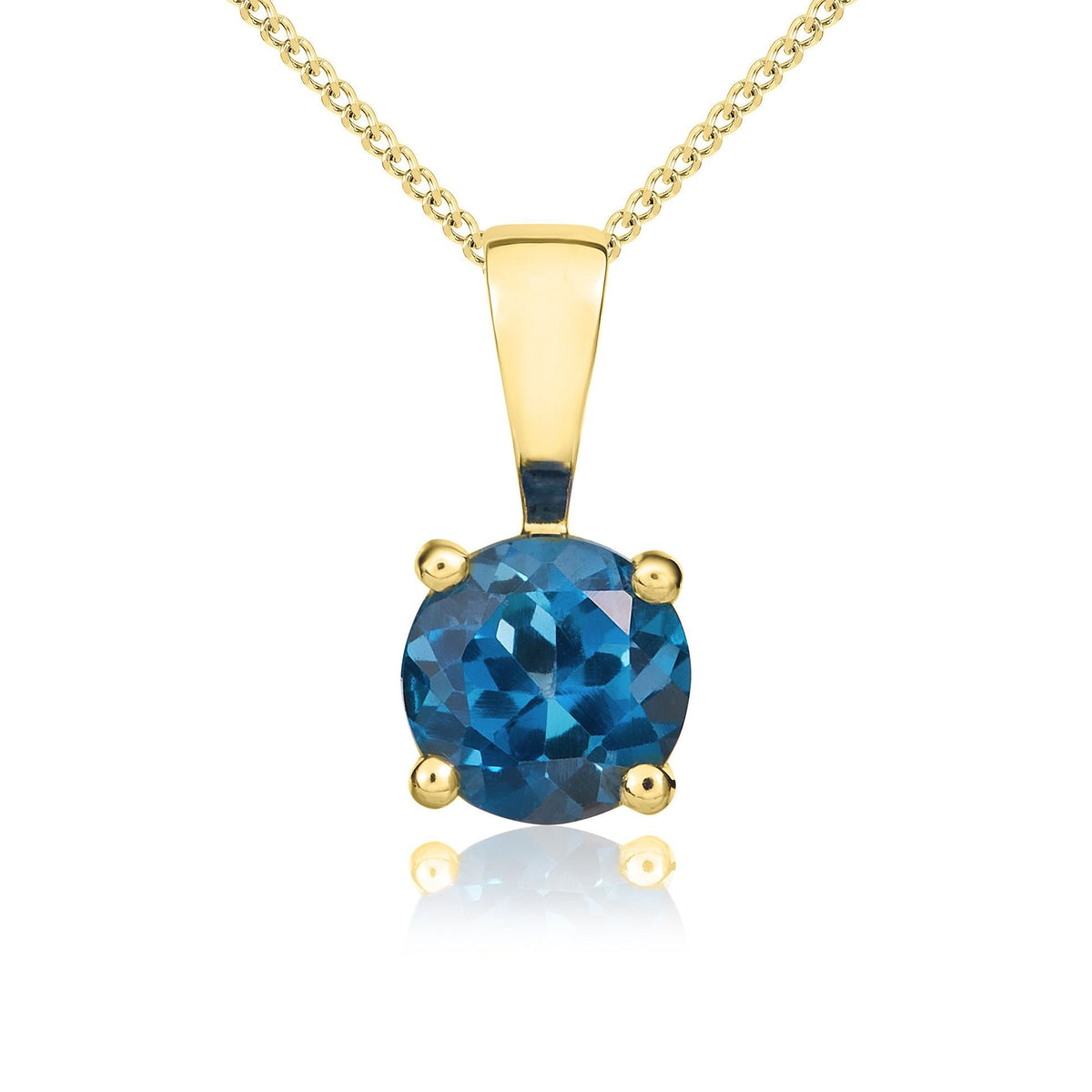 9ct Yellow Gold Round Natural London Blue Topaz Claw Pendant — 5mm