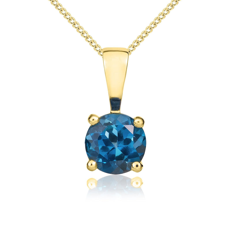 9ct Yellow Gold Round Natural London Blue Topaz Claw Pendant — 5mm