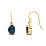 9ct Yellow Gold Oval Natural Sapphire Claw Hook Wire Drop Earrings — 7x5mm