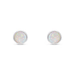 9ct White Gold Round Natural Opal Rubover Stud Earrings — 5mm