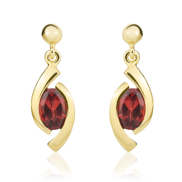 9ct Yellow Gold Oval Natural Garnet 'Eye' Drop Earrings — 6x4mm