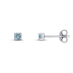 9ct White Gold Round Natural Aquamarine Claw Stud Earrings — 3mm