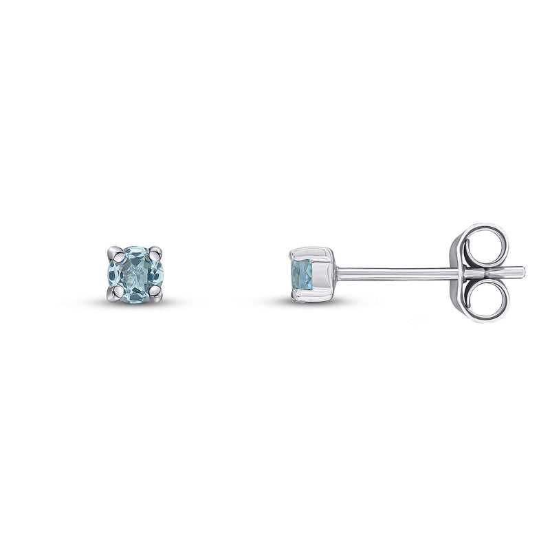 9ct White Gold Round Natural Aquamarine Claw Stud Earrings — 3mm