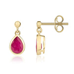 9ct Yellow Gold Pear Shaped Natural Ruby Rubover Drop Earrings — 7x5mm
