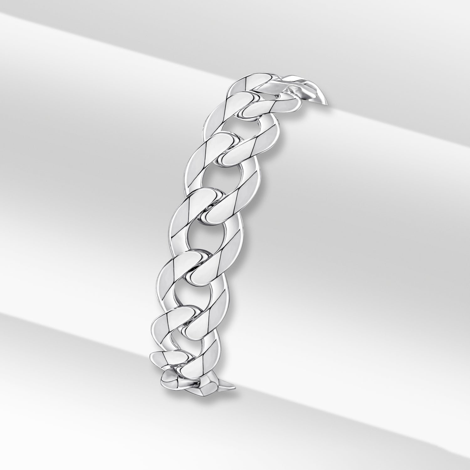 Sterling Silver Solid 18mm Curb Bracelet