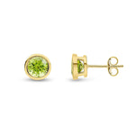 9ct Yellow Gold Round Natural Peridot Rubover Stud Earrings — 6mm