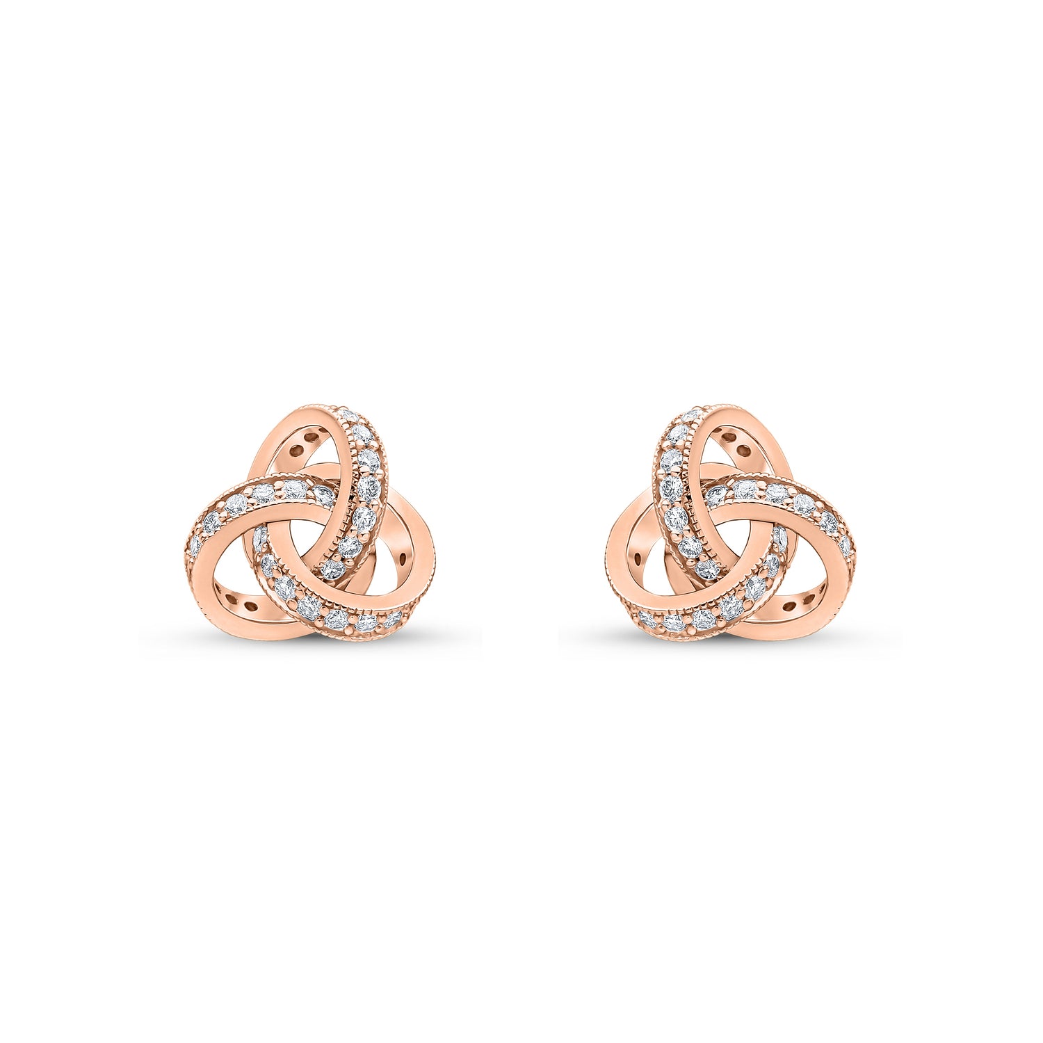 18ct Rose Gold Natural Diamond Grain Set Knot Stud Earrings