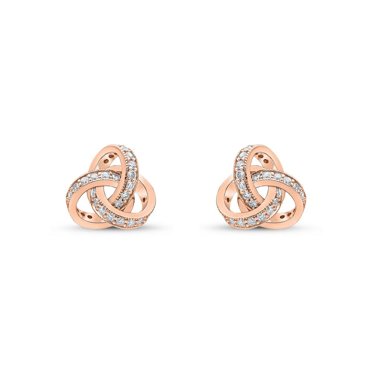 18ct Rose Gold Natural Diamond Grain Set Knot Stud Earrings —10.5mm