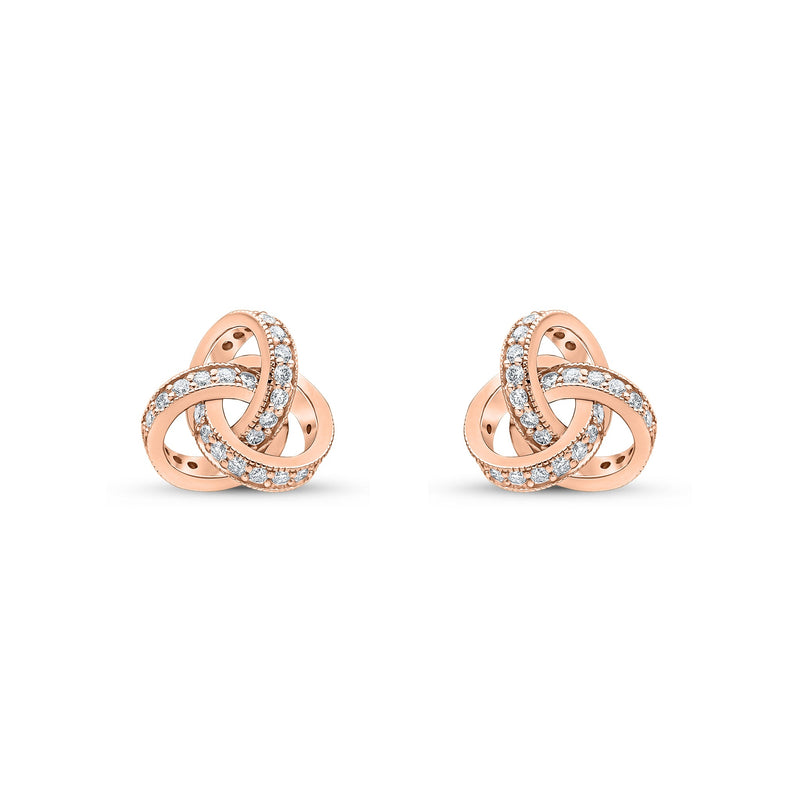 18ct Rose Gold Natural Diamond Grain Set Knot Stud Earrings —10.5mm
