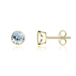 9ct Yellow Gold Round Natural Aquamarine Rubover Stud Earrings — 5mm