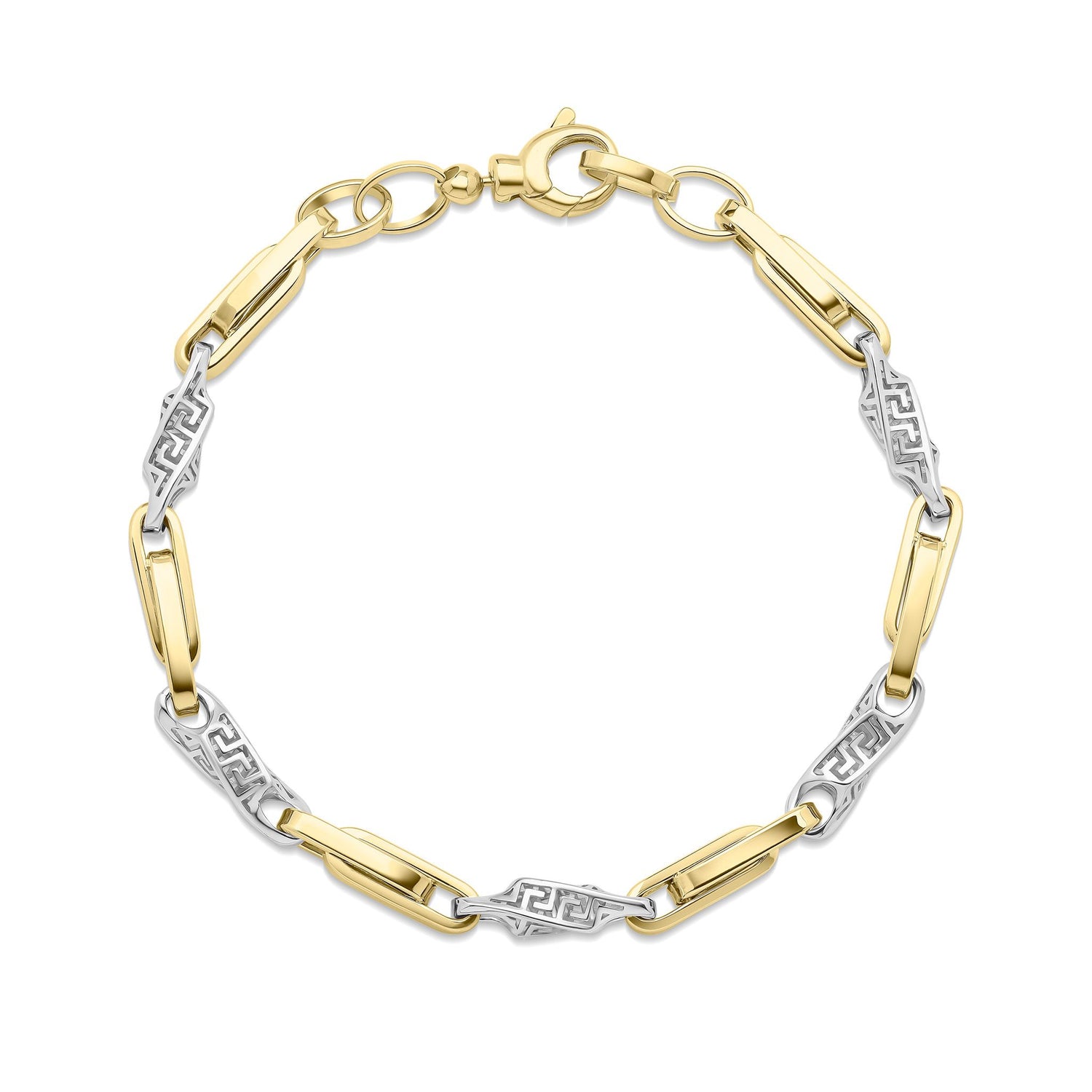 9ct Yellow & White Gold Two Tone Greek Key Link Bracelet