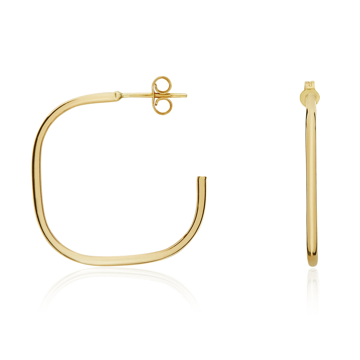 9ct Gold Cushion Peg and Scroll Hoop Earrings