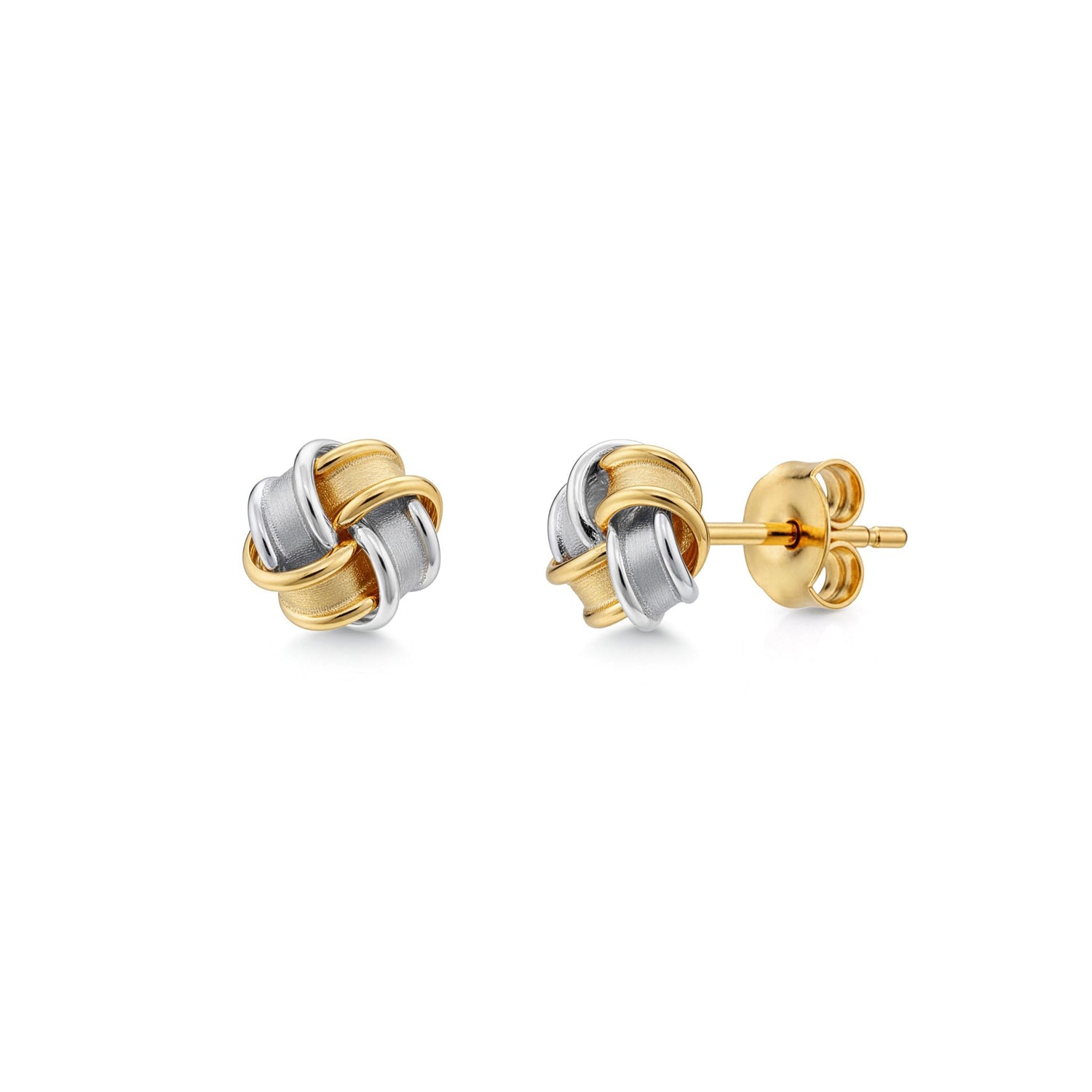 9ct Two-Tone Gold Polished 4-Strand Interlaced Knot Stud Earrings — 8mm