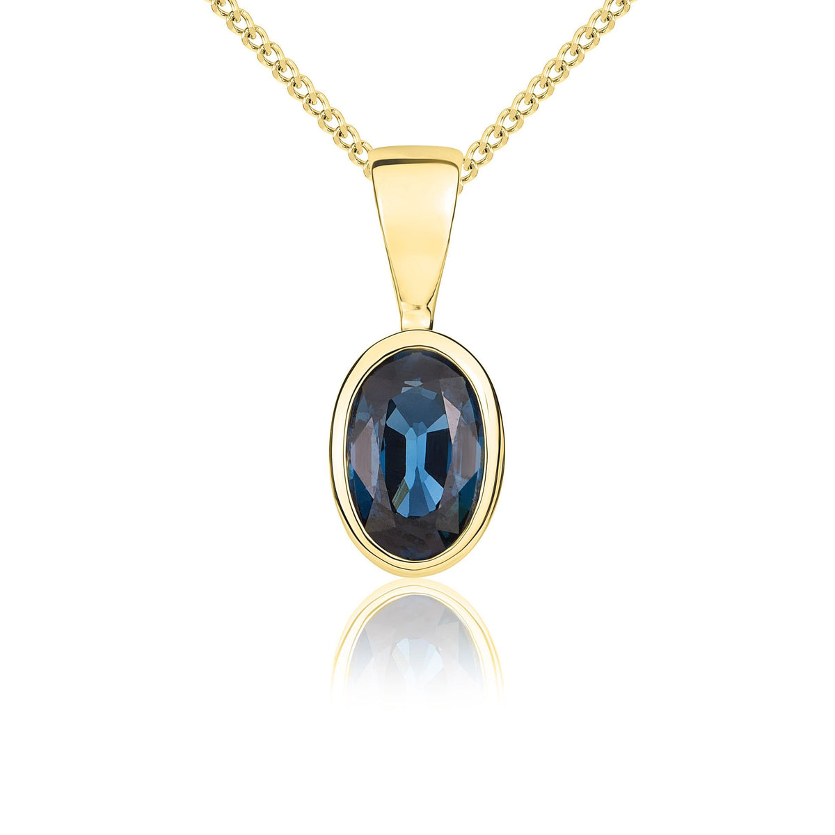 9ct Yellow Gold Oval Natural London Blue Topaz Rubover Pendant — 6x4mm