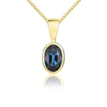 9ct Yellow Gold Oval Natural London Blue Topaz Rubover Pendant — 6x4mm