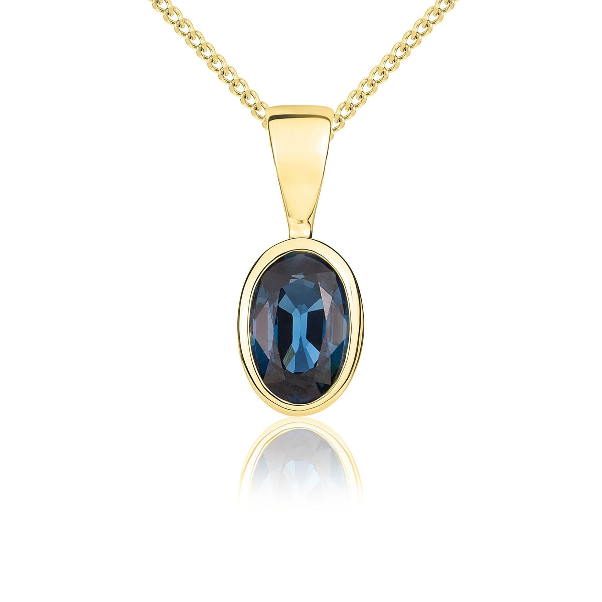 9ct Yellow Gold Oval Natural London Blue Topaz Rubover Pendant — 6x4mm