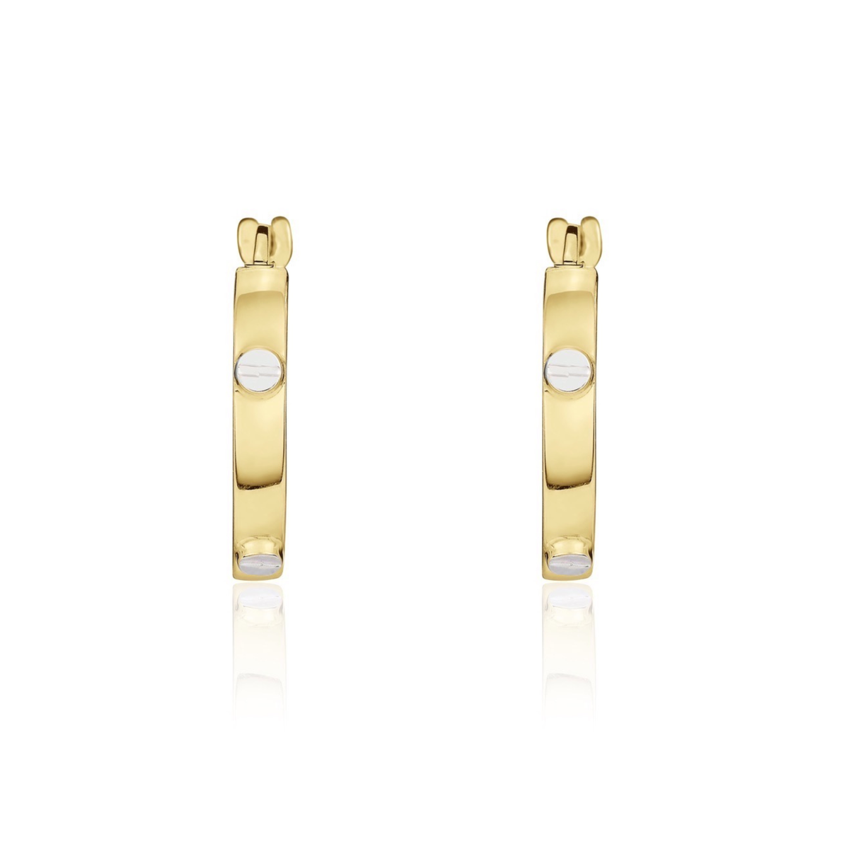 9ct Two Tone Square Profile Hoop Earrings with Screw Motifs — 18mm