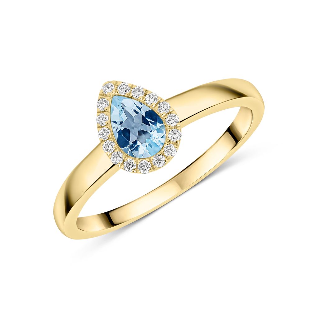 18ct Yellow Gold Pear Shape Aquamarine and Diamond Microset Cluster Ring — 6x4mm