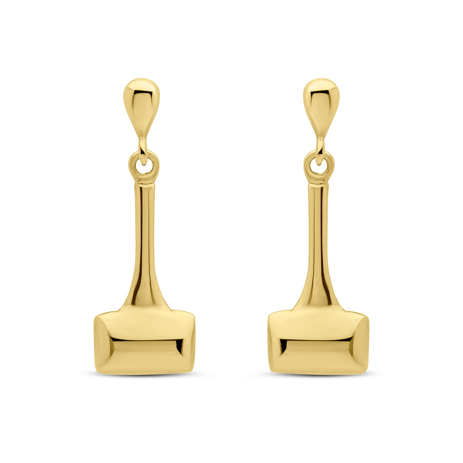 9ct Yellow Gold Polished Long Drop Stud Earrings with Rectangular Detail — 23mm