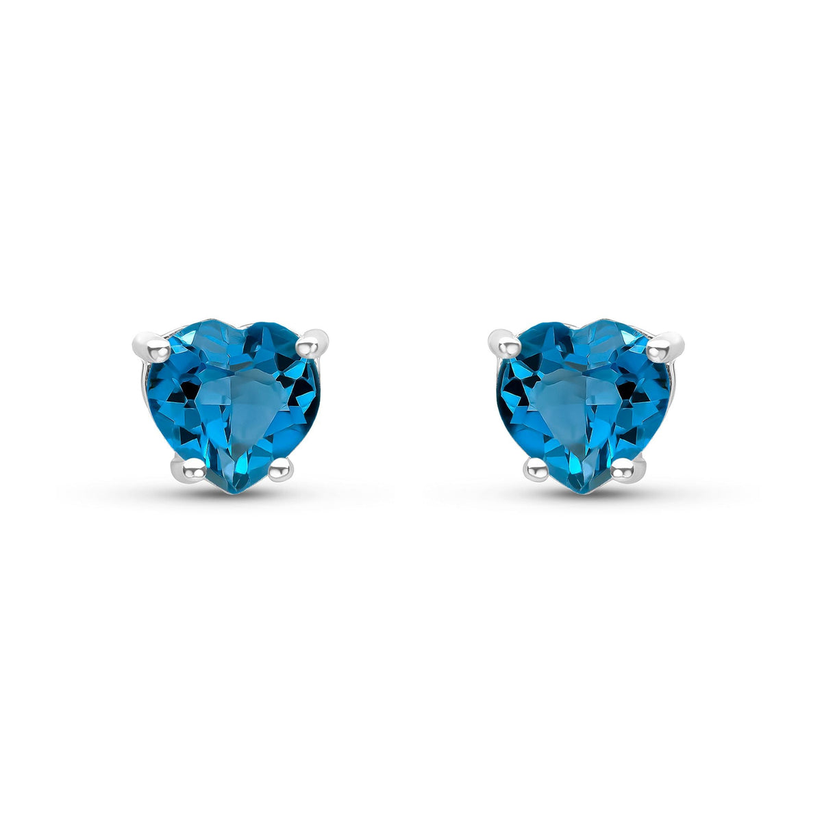 9ct White Gold Heart Natural London Blue Topaz Claw Stud Earrings