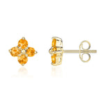 9ct Yellow Gold Round Natural Citrine Four Stone Cluster Stud Earrings