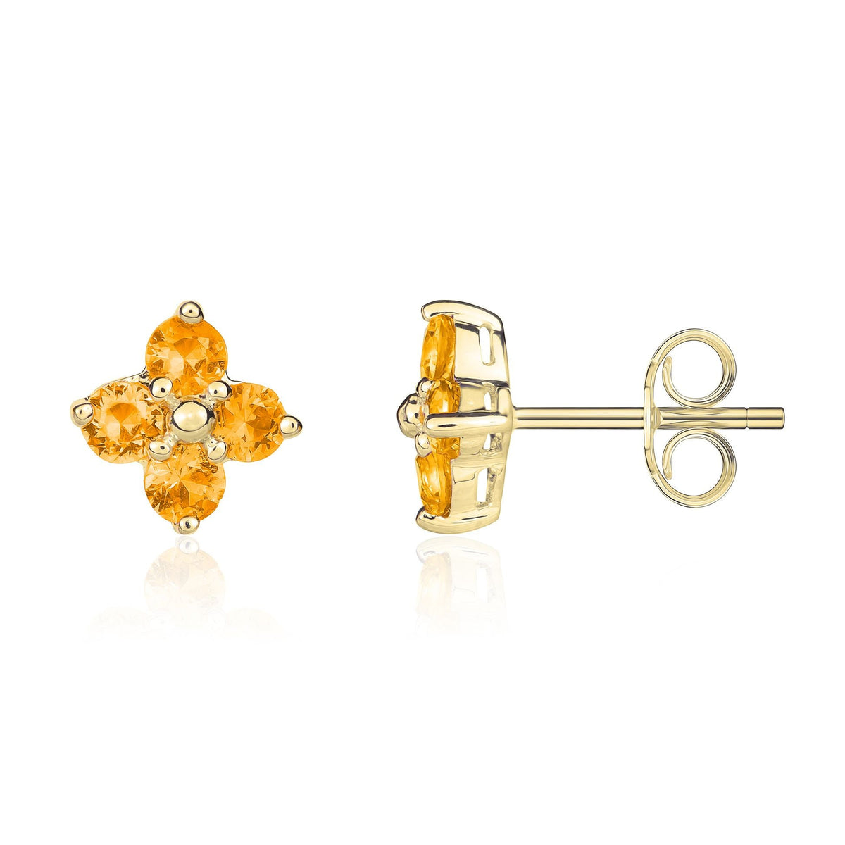 9ct Yellow Gold Round Natural Citrine Four Stone Cluster Stud Earrings