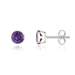 9ct White Gold Round Natural Amethyst Rubover Stud Earrings — 5mm