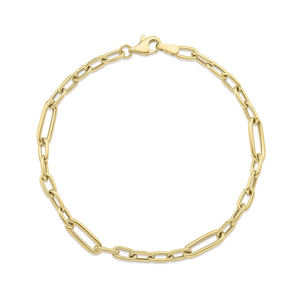 9ct Yellow Gold Alternating Paperclip Link Bracelet