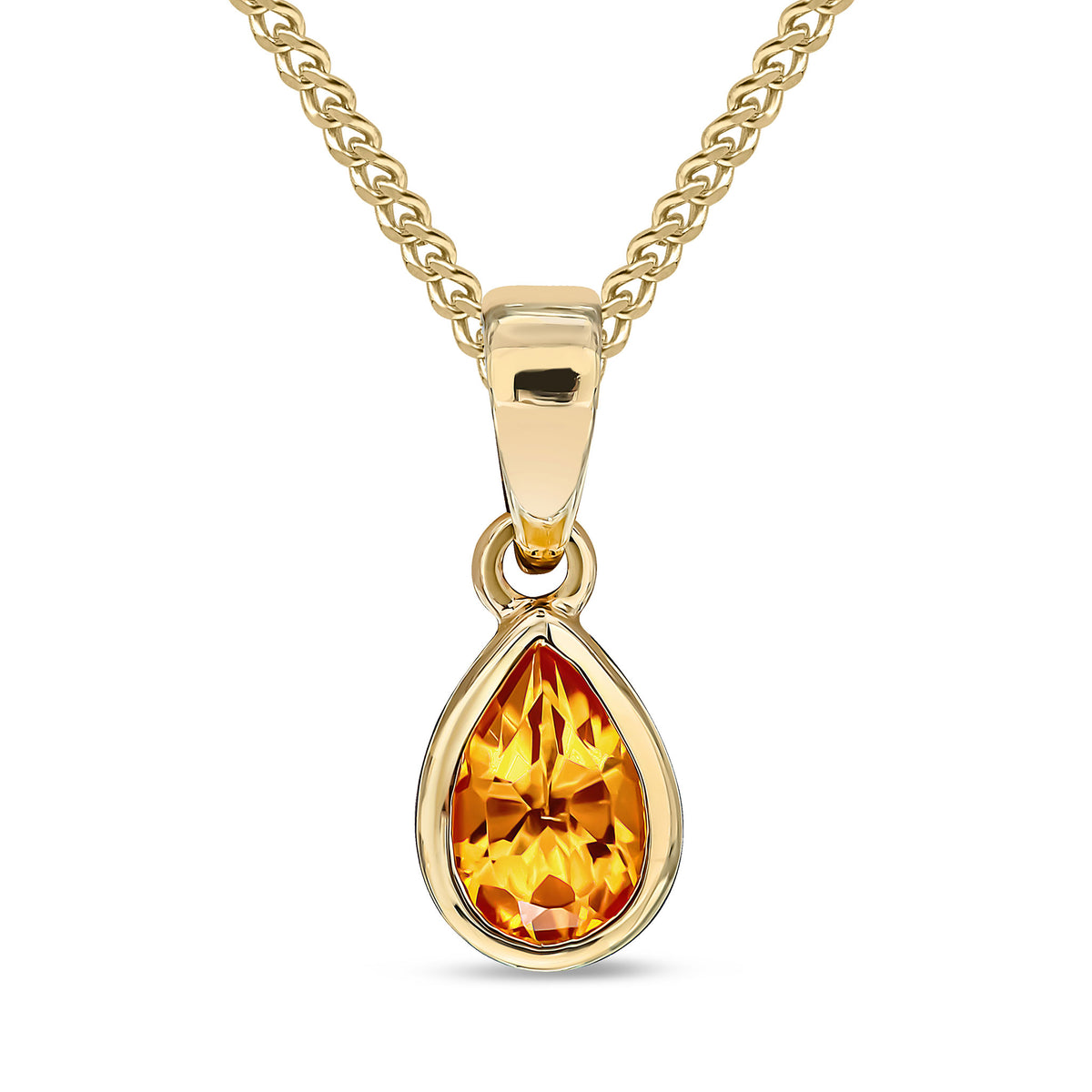 9ct Yellow Gold Pear Shaped Natural Citrine Rubover Pendant — 6x4mm