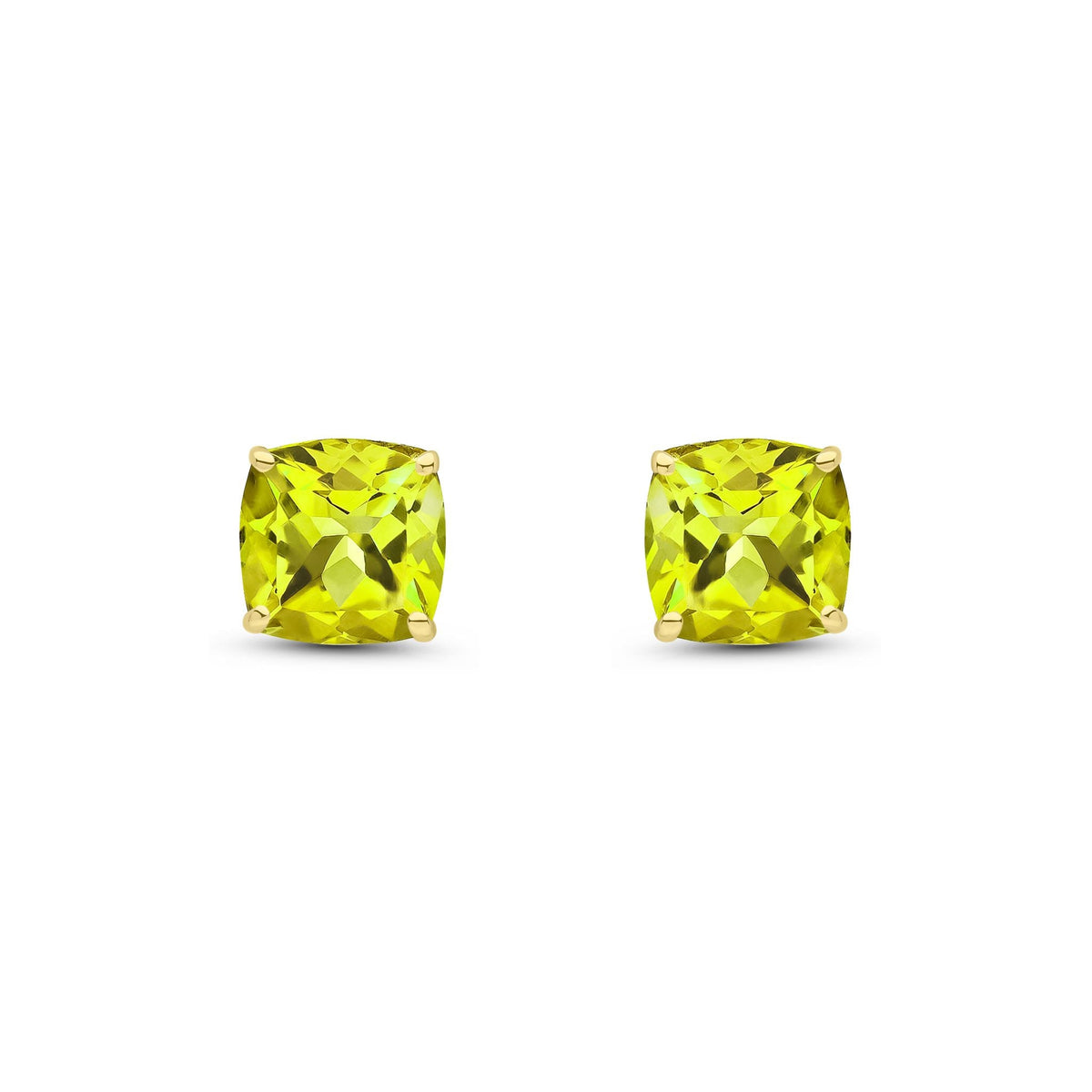 9ct Yellow Gold Cushion Natural Peridot Claw Stud Earrings — 8mm