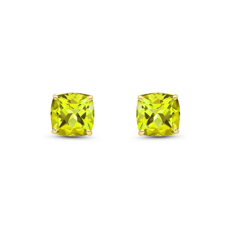 9ct Yellow Gold Cushion Natural Peridot Claw Stud Earrings — 8mm