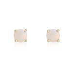 9ct Yellow Gold Round Natural Opal Claw Stud Earrings — 4mm