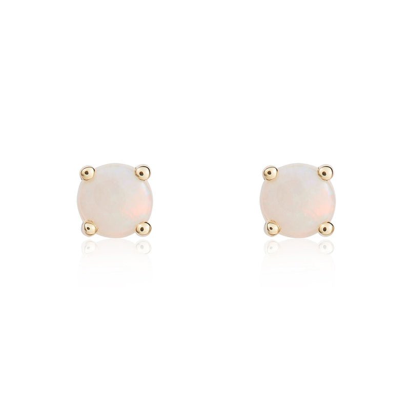 9ct Yellow Gold Round Natural Opal Claw Stud Earrings — 4mm
