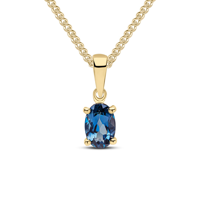 9ct Yellow Gold Oval Natural London Blue Topaz Claw Pendant — 6x4mm