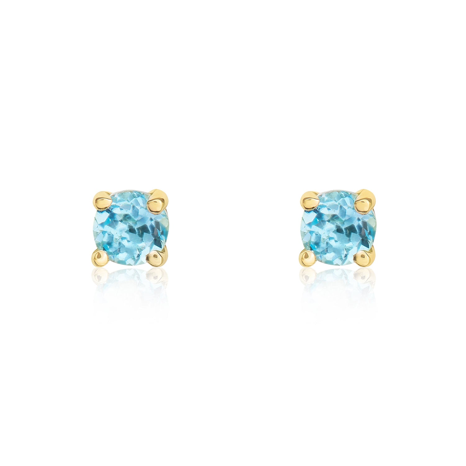 9ct Yellow Gold Round Natural Swiss Blue Topaz Claw Set Stud Earrings — 3mm