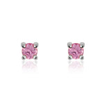 9ct White Gold Round Natural Pink Sapphire Claw Stud Earrings — 3mm