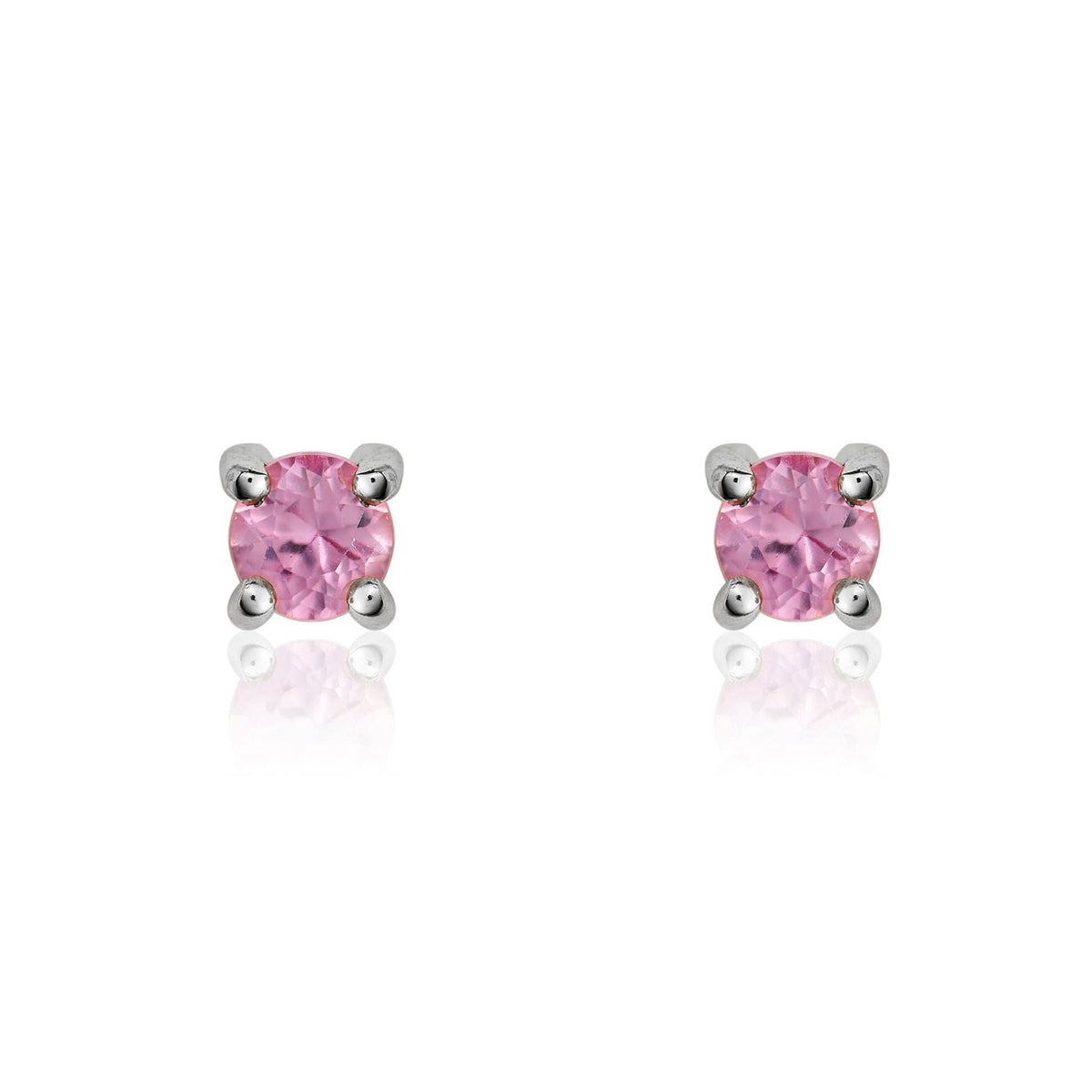 9ct White Gold Round Natural Pink Sapphire Claw Stud Earrings — 3mm